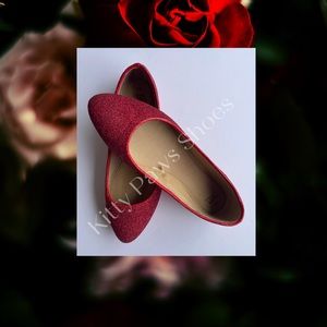 Women’s Dark Red Glitter Custom Ballet Flats US Size 10 **READY TO SHIP TODAY**